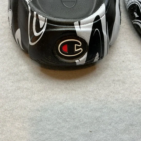 Champion IPO Warped Slides Black White Marble Swirl Sandals Mens Size 13 - Picture 12 of 14